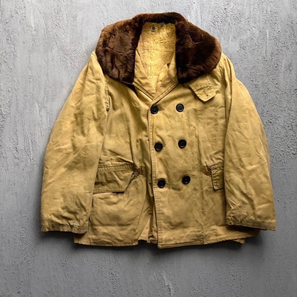 Vintage Mackinaw Jacket Large Tan 1940s Cotton Barnstormer Military